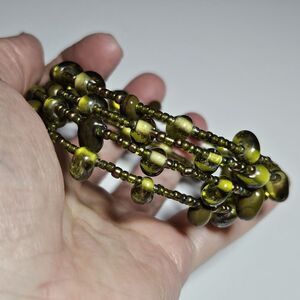 Green Glass Seed Bead Wrap Layered Bracelet